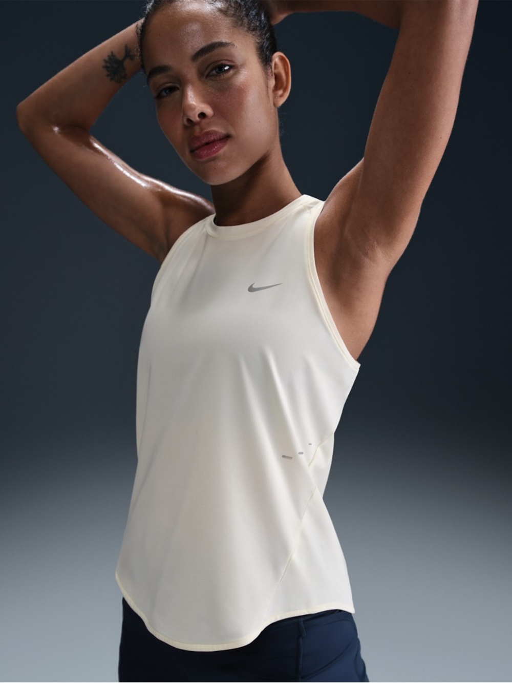 Nike Women's white Performance Tank with Silver Swoosh
